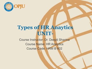 Types of HR Anaytics
UNIT-
Course Instructor: Dr. Deepti Sharma
Course Name: HR Analytics
Course Code: HRM B 602
 