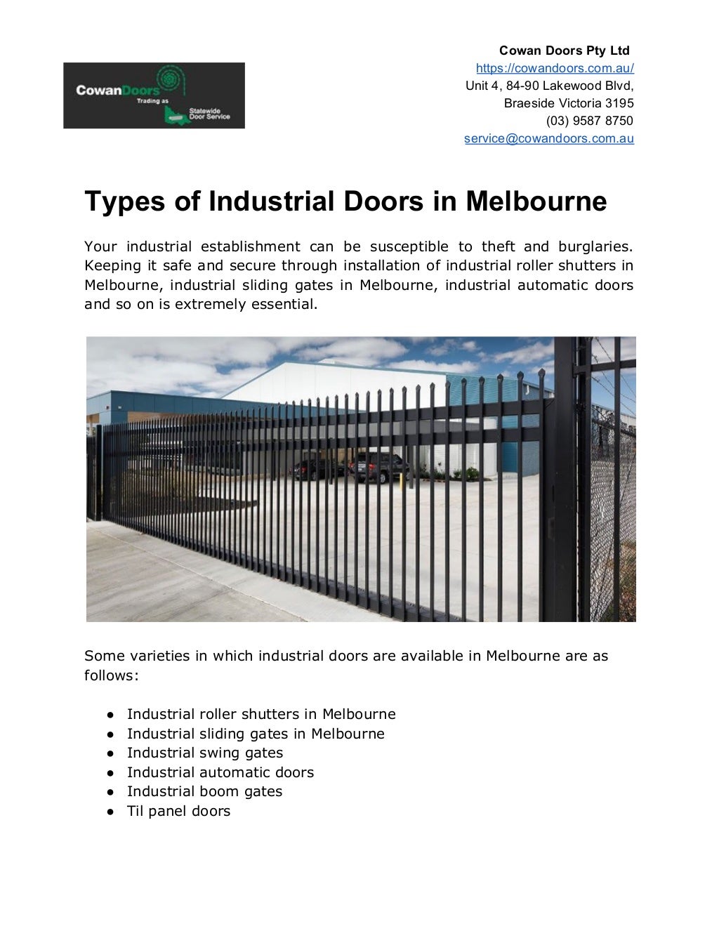 Types of industrial doors in melbourne