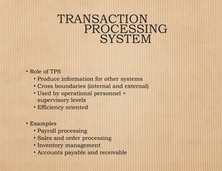 Operational Transaction Overview Comprehensive Overview of Types and Roles of Information Systems in ...