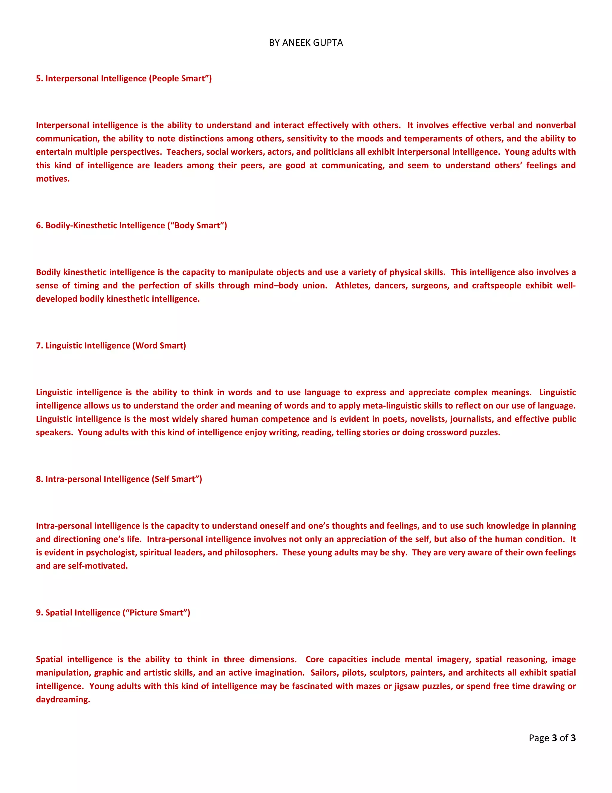 Types Of Intelligence