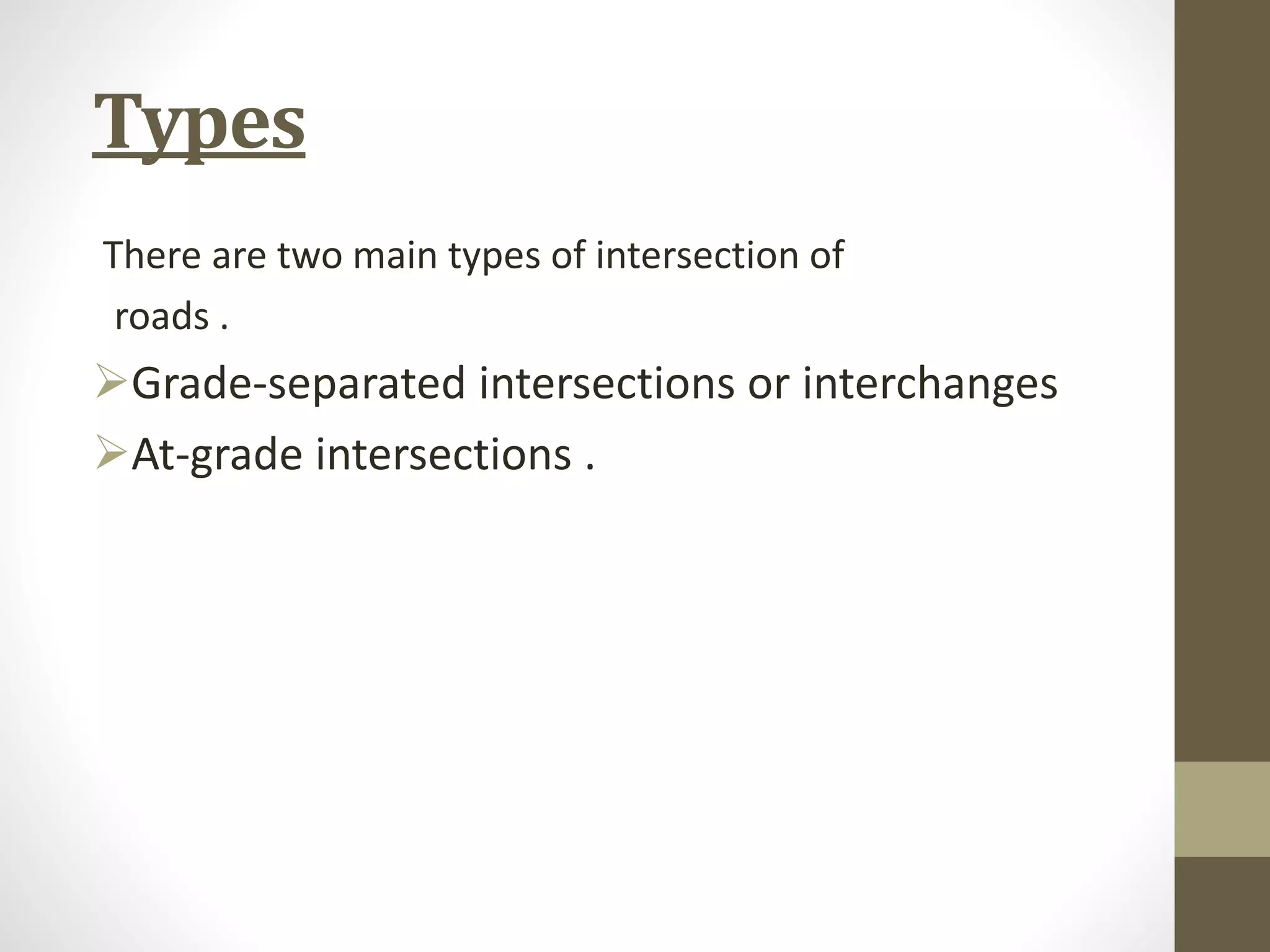Types of intersection of road and design parameters of road ...