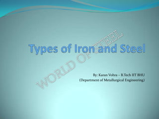 Types of Iron and Steel By: Karan Vohra – B.Tech IIT BHU  (Department of Metallurgical Engineering) 