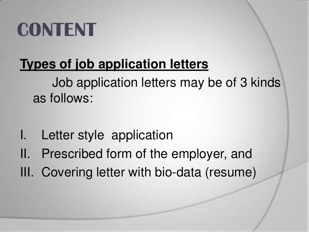 Types Of Job Application Letter