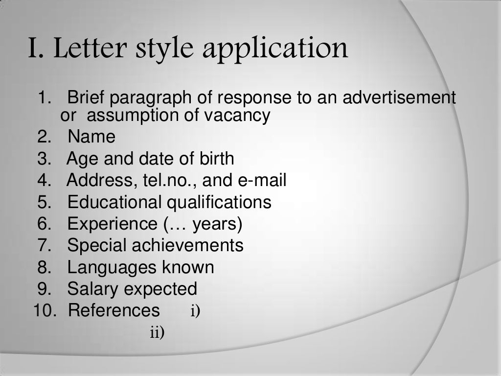 different types of application letter