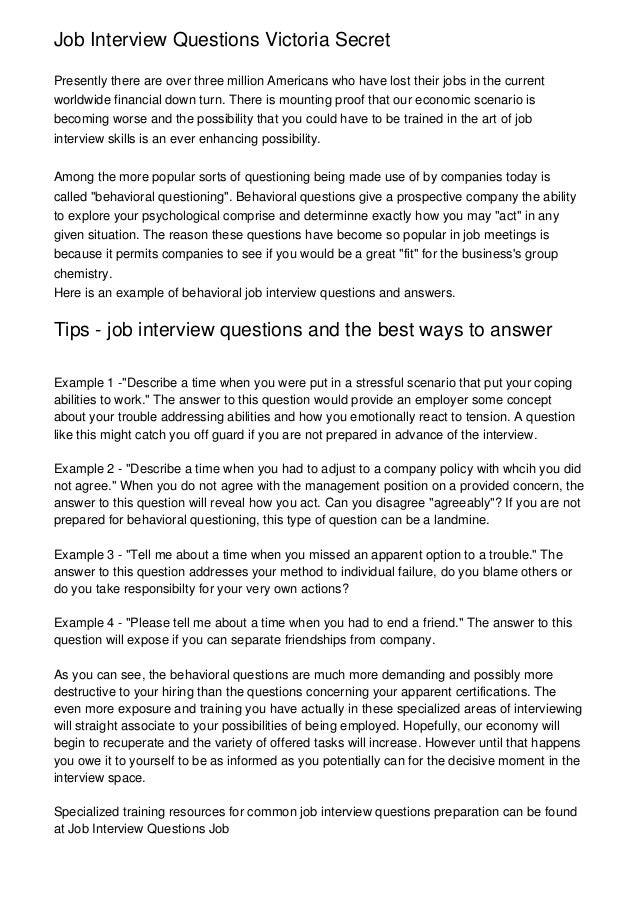 Job Interview Questions Victoria Secret