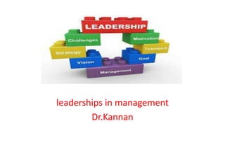 TYPES OF LEADERSHIP
leaderships in management
Dr.Kannan
 