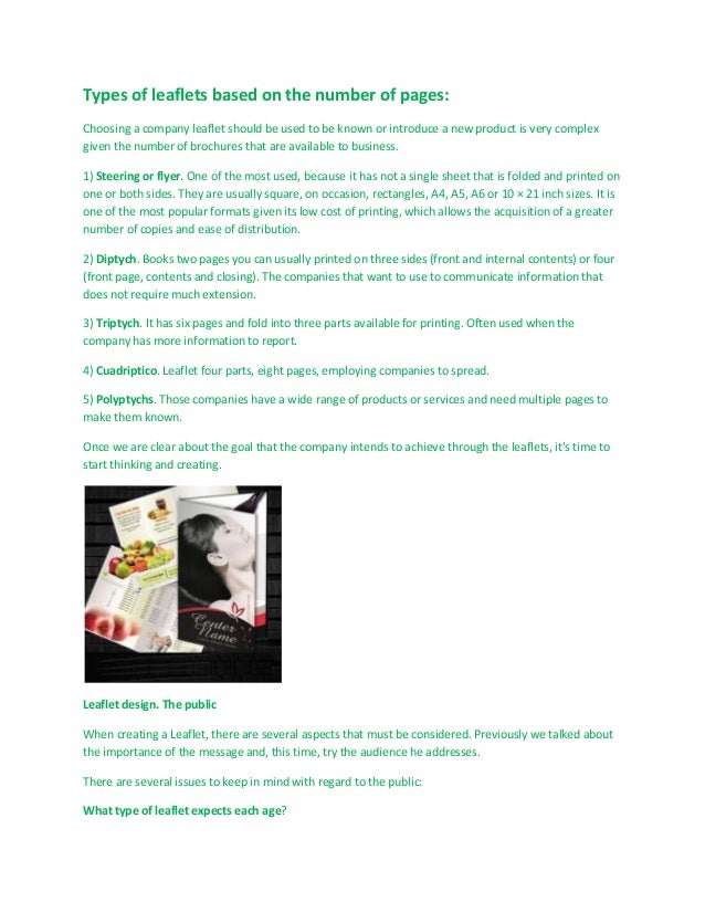 types of leaflets based on the number of pages one page leaflet