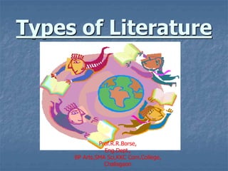 Types of Literature
Prof.R.R.Borse,
Eng.Dept.,
BP Arts,SMA Sci,KKC Com.College,
Chalisgaon
 