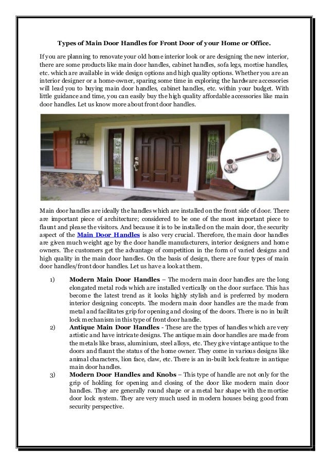 Types Of Main Door Handles For Front Door Of Your Home Or Office