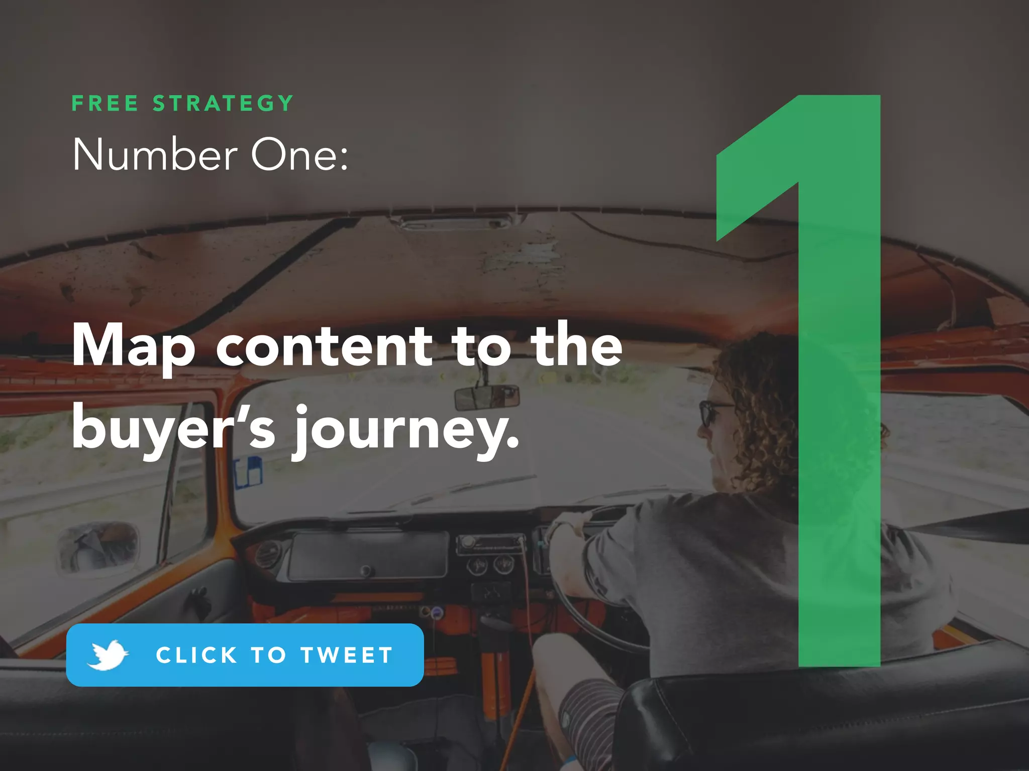 Map content to the
buyer’s journey.
F R E E S T R AT E G Y
Number One:
C L I C K T O T W E E T 1
 