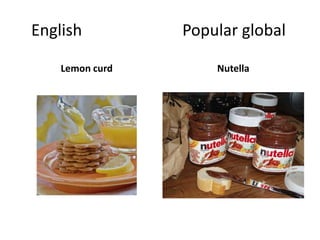 English Popular global 
Lemon curd Nutella 
 