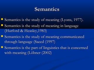 Semantics. Types of meaning. | PPT