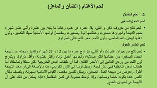 ‫األغنام‬ ‫لحم‬(‫والماعز‬ ‫الضأن‬)
.1‫لحم‬‫الضأن‬
‫لحم‬‫الحمل‬‫الصغير‬
•‫لحم‬‫ناتج‬‫م‬‫ف‬ ‫خر‬‫ركر‬‫ه‬،‫هنثف‬‫يقل‬‫لمره‬‫ل‬،‫لام‬‫غالبا‬‫ما‬‫يذبح‬‫بي‬‫لشرة‬‫نف‬ ‫ه‬‫لشر‬‫شا‬،‫را‬
‫حجم‬‫الذبيحة‬‫هجزاؤها‬،‫صغيرة‬‫لظاماا‬‫لينة‬،‫صغيرة‬‫مفاصل‬‫قواماا‬‫األمامية‬‫سالة‬،‫التاسير‬‫لون‬
‫دهناا‬‫هبي‬‫نالم‬،‫الملمس‬‫لون‬‫اللحم‬‫هحمر‬‫فاتح‬‫لالي‬‫ة‬ ‫الطرا‬.
‫لحم‬‫الضأن‬‫الحول‬
•‫لحم‬‫ناتج‬‫م‬‫حيوان‬‫غنم‬،‫ركر‬‫ه‬،‫هنثف‬‫يترا‬‫لمره‬‫ما‬‫بي‬1220،‫شارا‬‫تتميز‬‫ربيحته‬‫ل‬‫ربيحة‬
‫الحمل‬‫الصغير؛‬‫بأن‬‫لظاماا‬‫هكثر‬،‫صالبة‬‫لحوماا‬‫هغمق‬،‫لونا‬‫هكثر‬،‫خشونة‬‫هقل‬،‫ة‬ ‫طرا‬‫يتدر‬‫ج‬
‫لون‬‫اللحم‬‫م‬‫ردض‬‫الغامق‬‫إلف‬‫األحمر‬،‫الفاتح‬‫كما‬‫هن‬‫طبقات‬‫الده‬‫الخارجية‬‫هكثر‬‫سماا‬‫تماسا‬،‫ا‬‫هما‬
‫طبقات‬‫الده‬‫الداخلية‬‫فاي‬‫هكثر‬،‫كمية‬‫يميل‬‫لوناا‬‫إلف‬‫اللون‬،‫الاريمي‬‫هذا‬‫باإلضافة‬‫إلف‬‫هن‬‫ه‬‫بعاد‬‫الذبيحة‬
‫هطول‬‫هلر‬‫م‬‫ربيحة‬‫الحمل‬،‫الصغير‬‫يما‬‫تاسير‬‫مفاصل‬‫م‬ ‫القوا‬‫األمامية‬،‫بساولة‬‫يتص‬‫ف‬‫ماان‬
‫الاسر‬‫لادة‬‫باونه‬‫خشنا‬،‫مساميا‬‫إرا‬‫لوحظ‬‫صعوبة‬‫في‬‫كسر‬‫المفاصل؛‬‫فإنه‬‫يستدل‬‫م‬‫رلك‬‫ل‬‫لف‬‫هن‬
‫الذبيحة‬‫هي‬‫لحيوان‬‫ناضج‬.
 