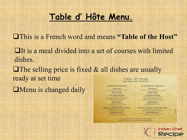 DIFFERENT TYPES OF MENUS IN HOTEL | PPTX