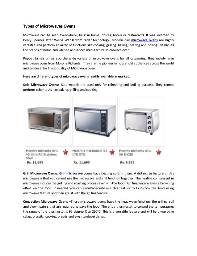 Types of microwaves ovens