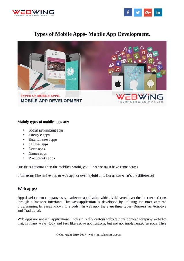 Mobile Application Development Types Types of mobile apps mobile app development | PDF