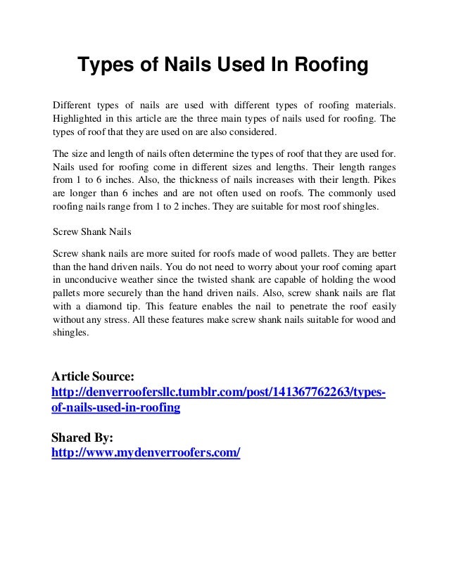 Types Of Nails Used In Roofing