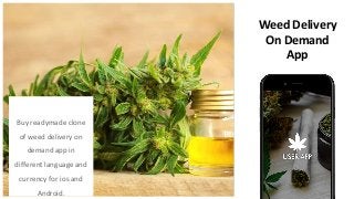 Buy readymade clone
of weed delivery on
demand app in
different language and
currency for ios and
Android.
Weed Delivery
On Demand
App
 