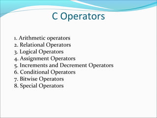 Types of operators in C | PPT