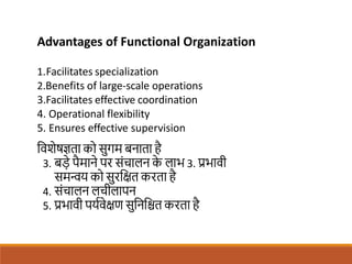Advantages of Functional Organization
1.Facilitates specialization
2.Benefits of large-scale operations
3.Facilitates effe...