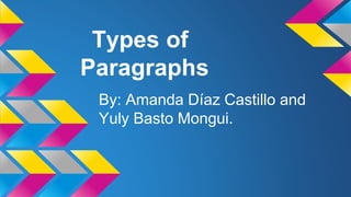 Types of
Paragraphs
By: Amanda Díaz Castillo and
Yuly Basto Mongui.
 