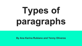 Types of
paragraphs
By Ana Karina Rubiano and Yenny Oliveros
 