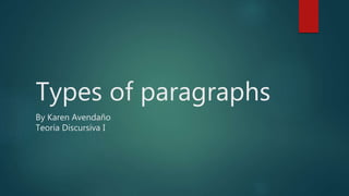 Types of paragraphs
By Karen Avendaño
Teoría Discursiva I
 