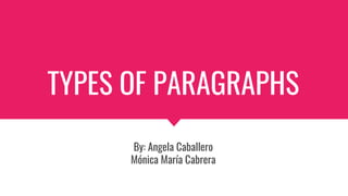 TYPES OF PARAGRAPHS
By: Angela Caballero
Mónica María Cabrera
 