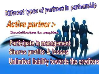 1. Association wants that this partner is
unknown to general public.
2. Contributes in capital.
3. Participate in manageme...