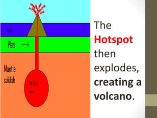 The
Hotspot
then
explodes,
creating a
volcano.
 