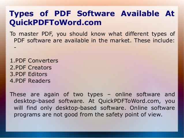 Types Of Pdf Software Available At Quick Pdf Toword Types Of Pdf Software Available At Quick Pdf Toword
