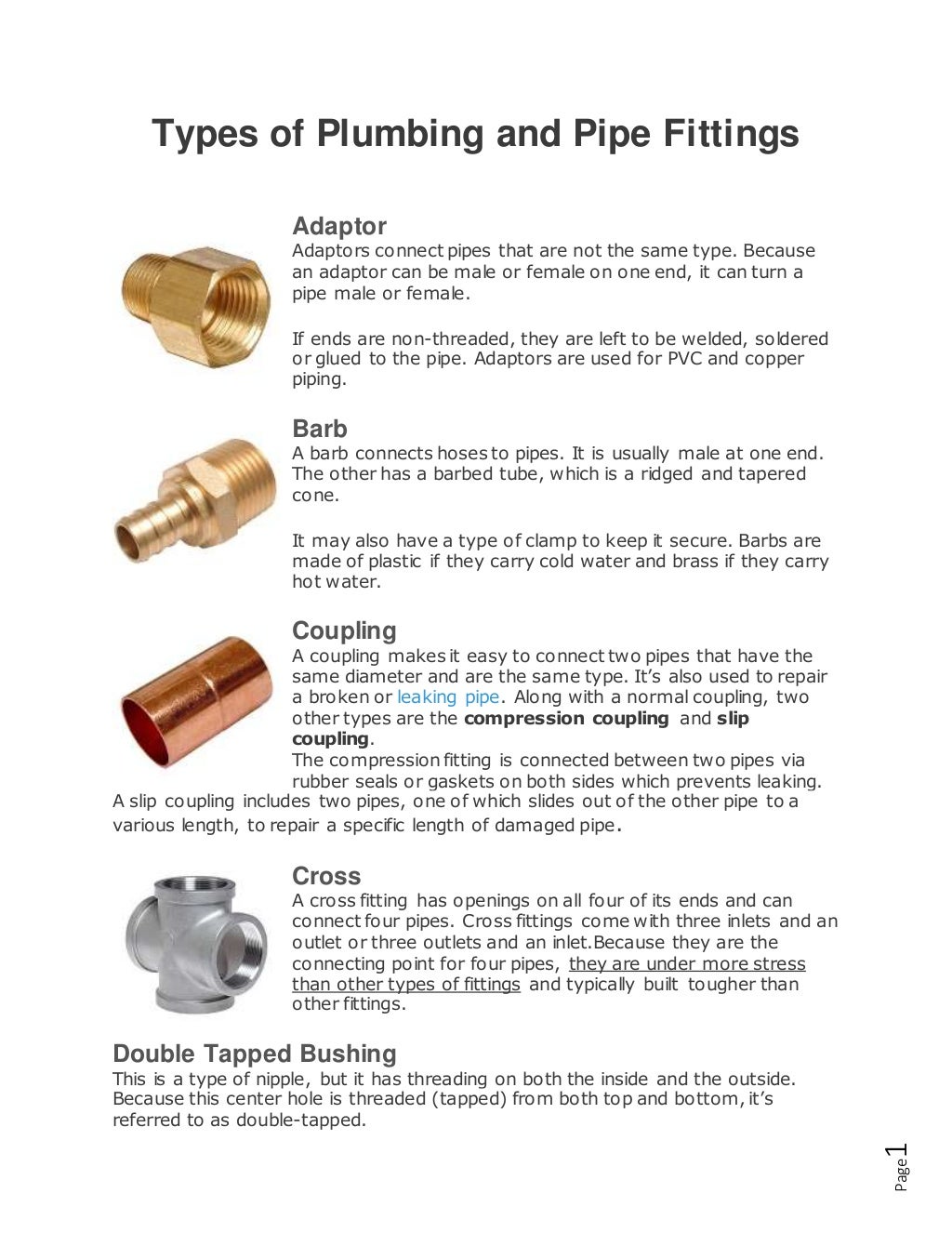 Types of plumbing and pipe fittings