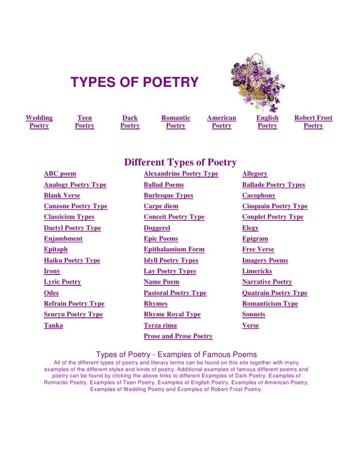 example kind form of and Of Types Poetry