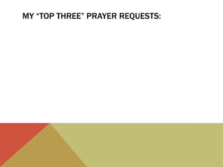 MY “TOP THREE” PRAYER REQUESTS:

 