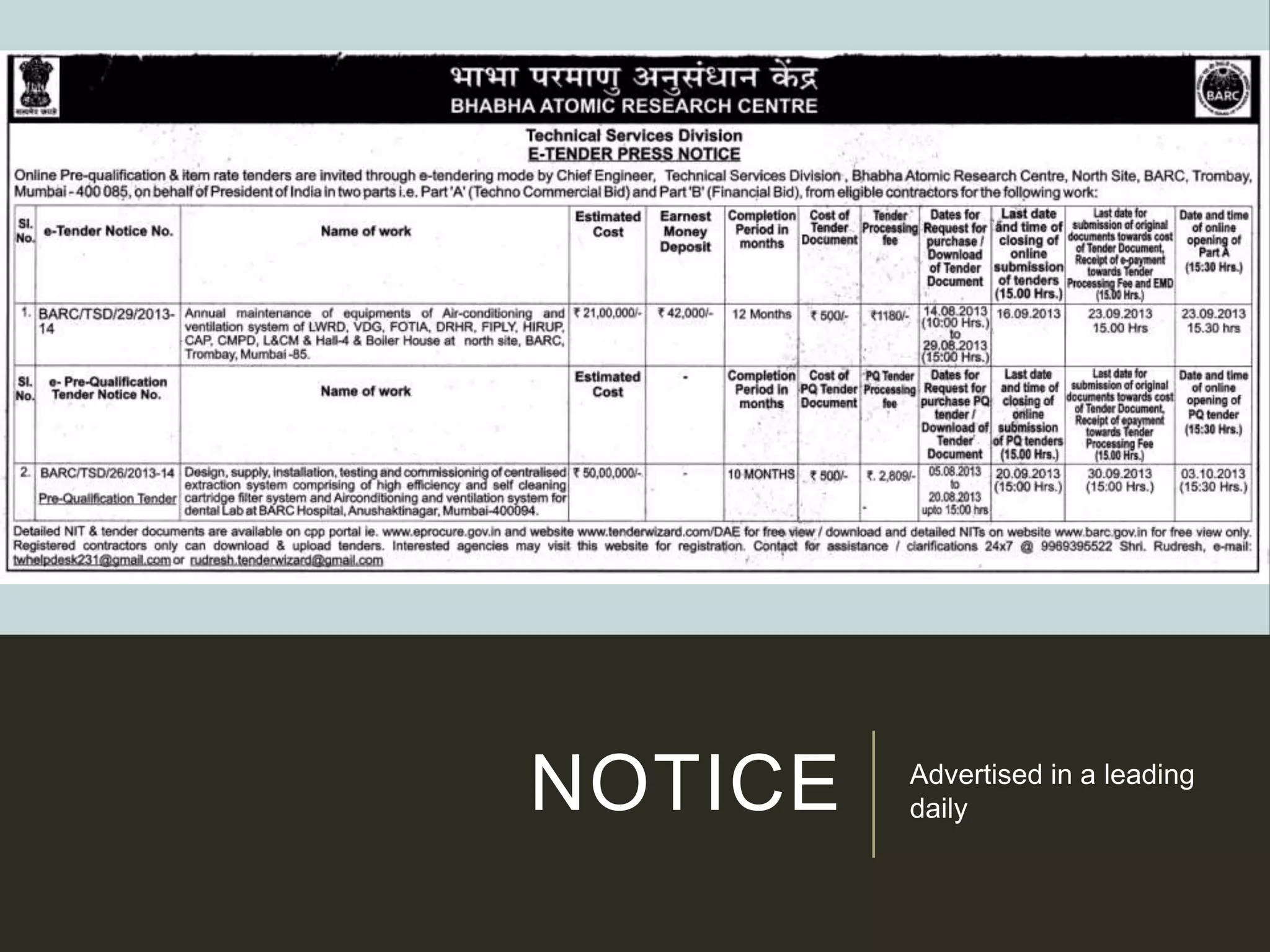 NOTICE Advertised in a leading
daily
 