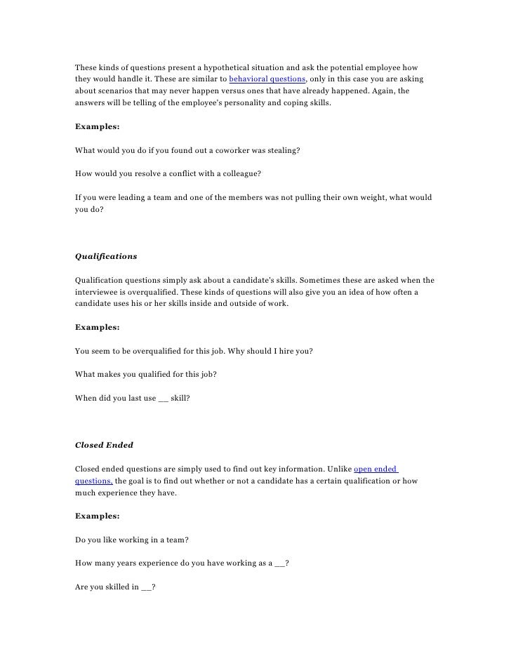 Types of questions to ask during an interview