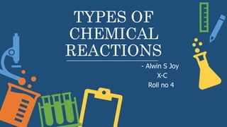 TYPES OF
CHEMICAL
REACTIONS
- Alwin S Joy
X-C
Roll no 4
 