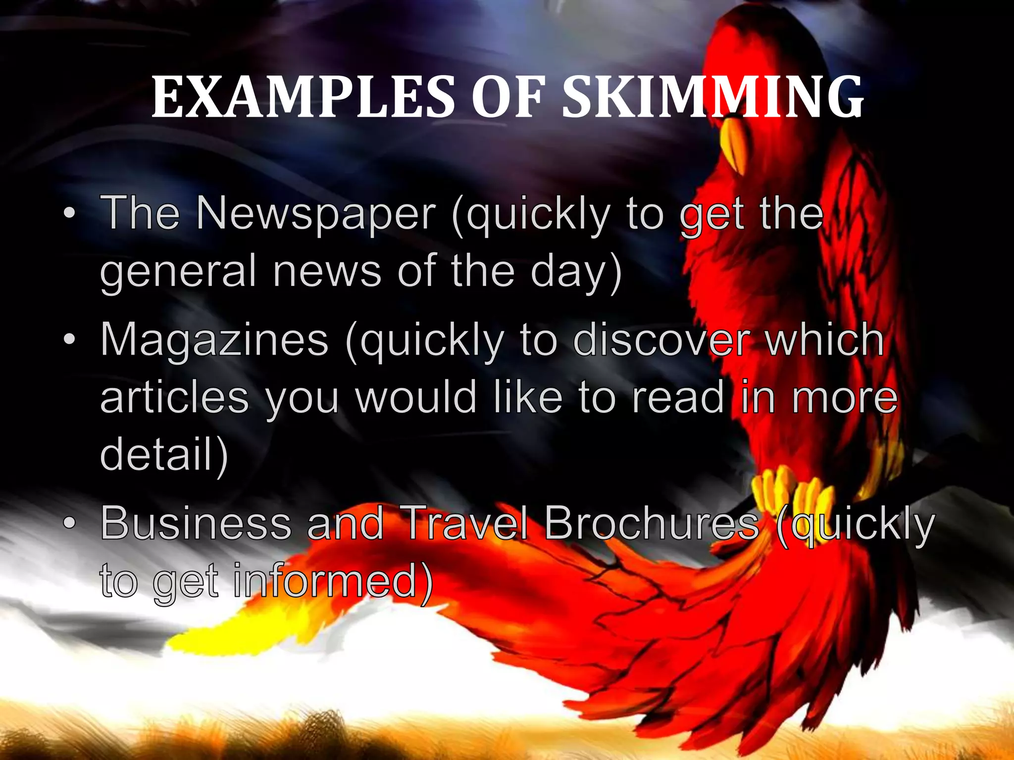 EXAMPLES OF SKIMMING