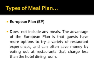 Types of Restaurant, Hotel tariff and Meal plan | PPTX
