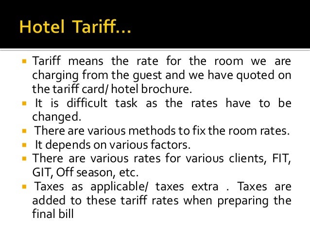 Types of Restaurant, Hotel tariff and Meal plan