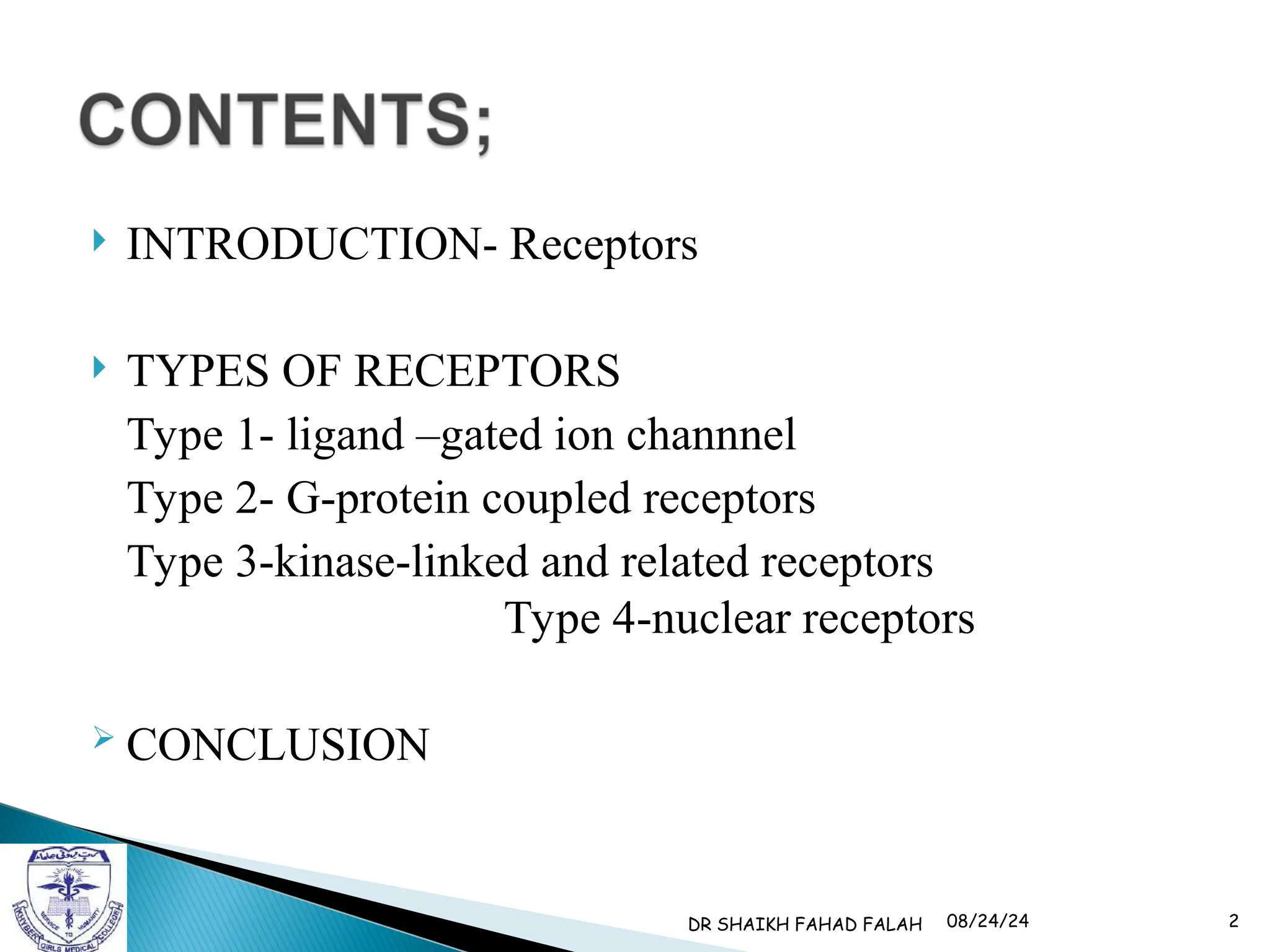 TYPES OF RECEPTORS by dr fahad KGMC peshawar | PPT