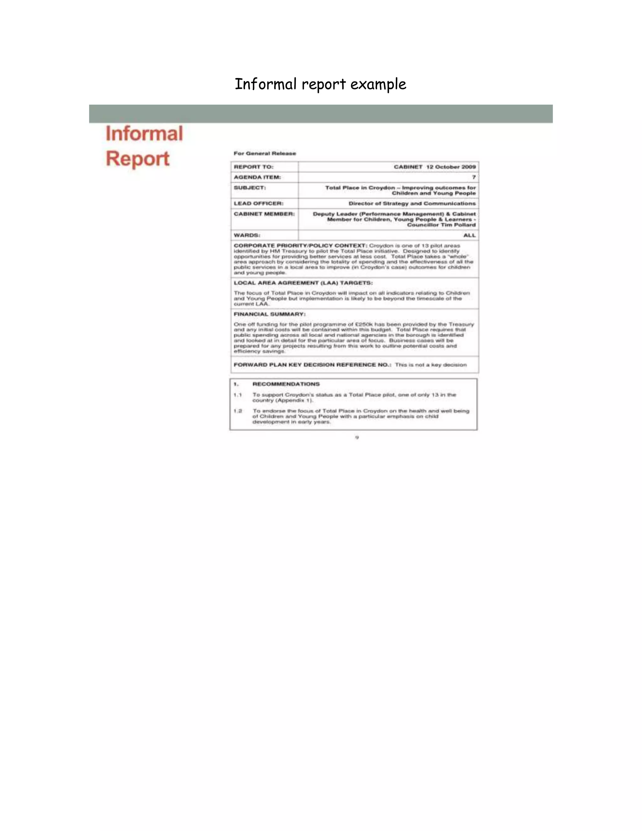 Informal report example
 