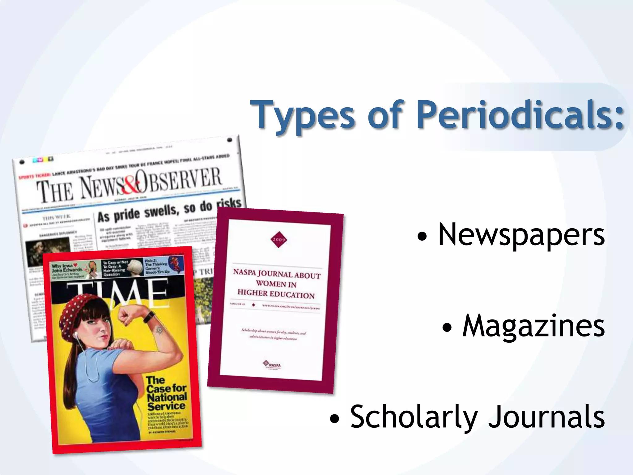 Tip:  It’s usually a good idea to begin your research with an encyclopedia in order to get general background information on your subject!Types of Reference Books:General EncyclopediasSubject EncyclopediasDictionaries & ThesauriAlmanacs & YearbooksHandbooks & ManualsIndexes & BibliographiesAtlases