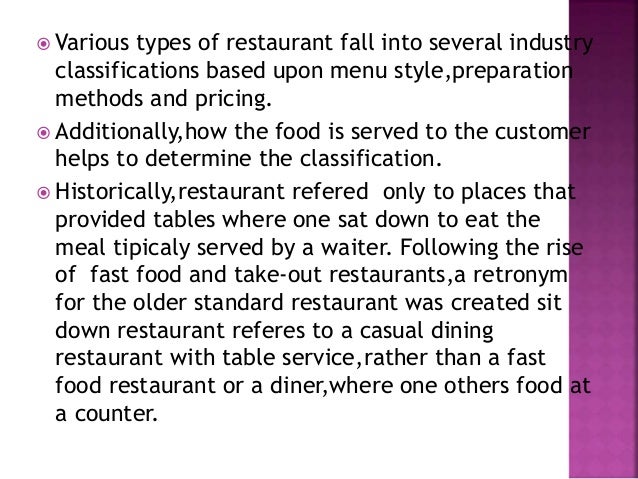 classification essay about types of restaurants