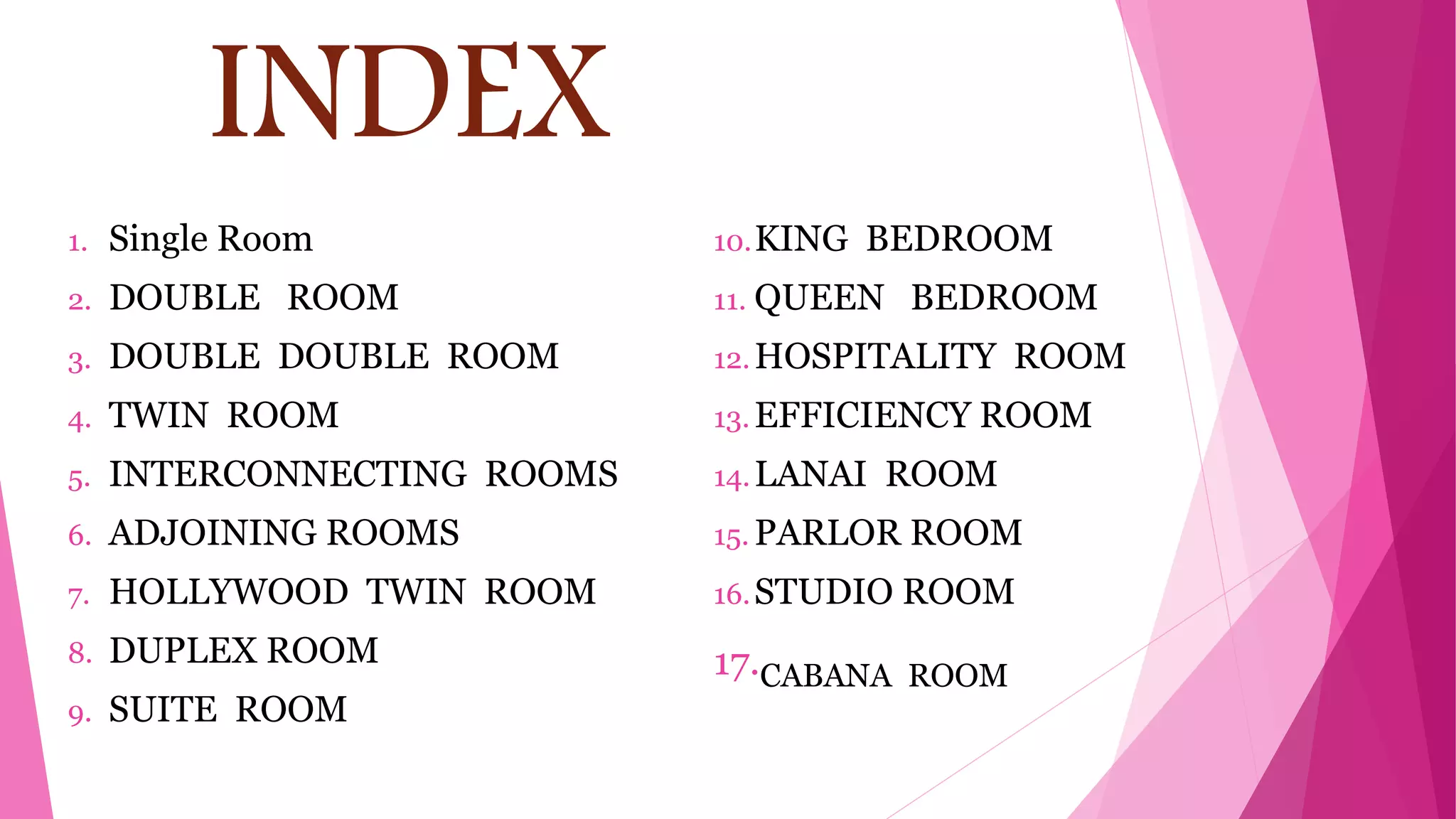 Types Of Room In Hotel Industry