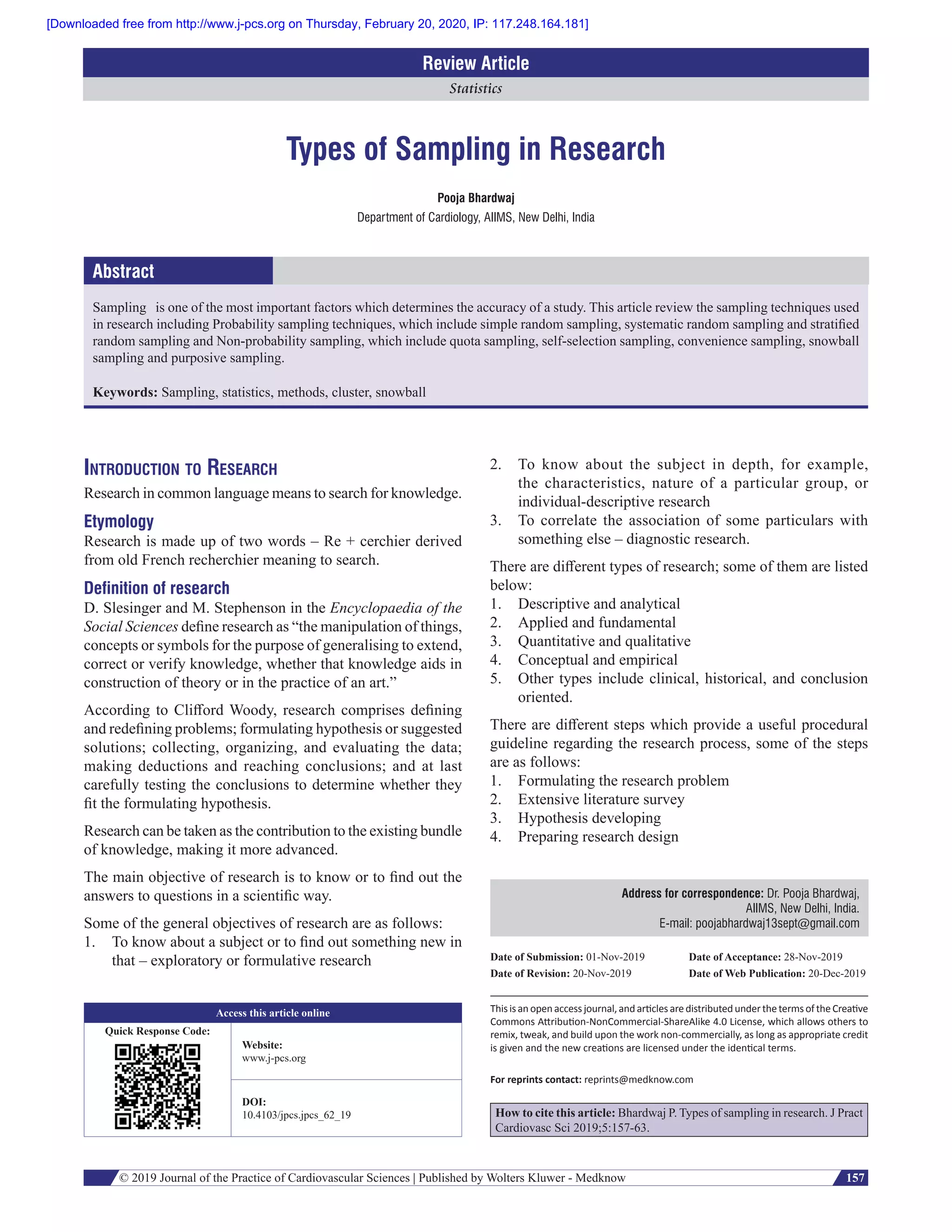 Types of sampling in research | PDF | Biological Sciences | Science