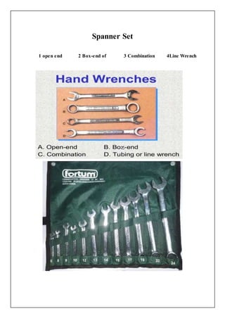 Spanner Set
1 open end 2 Box-end of 3 Combination 4Line Wrench