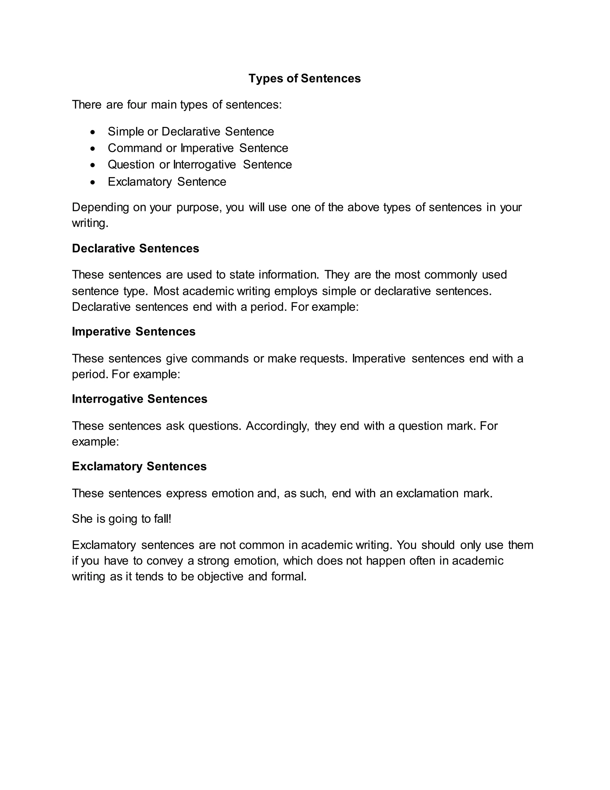 Types of sentences | DOCX