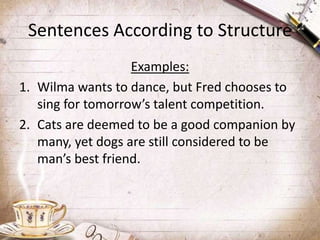 Types of sentences according to structure
