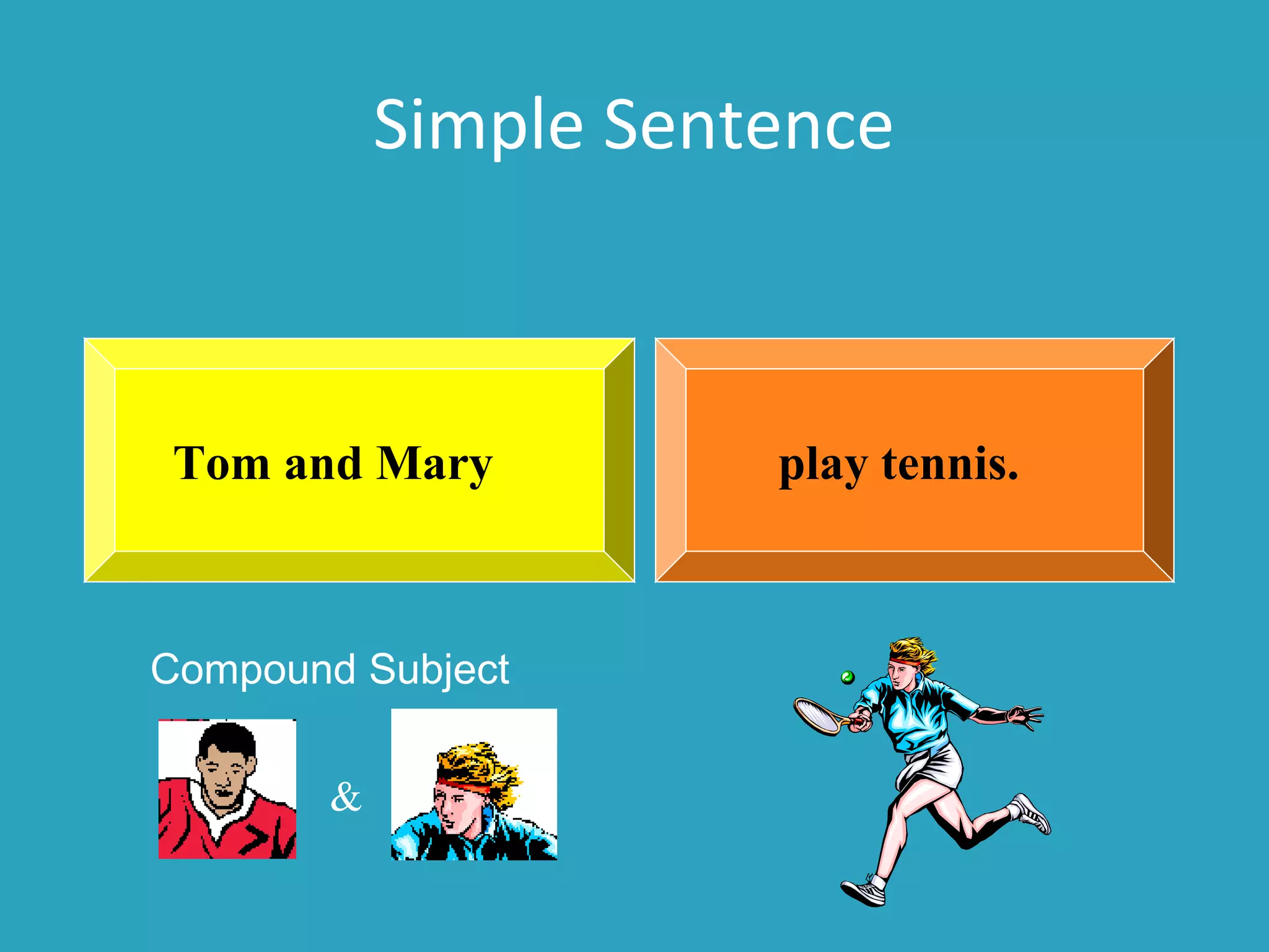 Simple Sentence
play tennis.Tom and Mary
Compound Subject
&
 